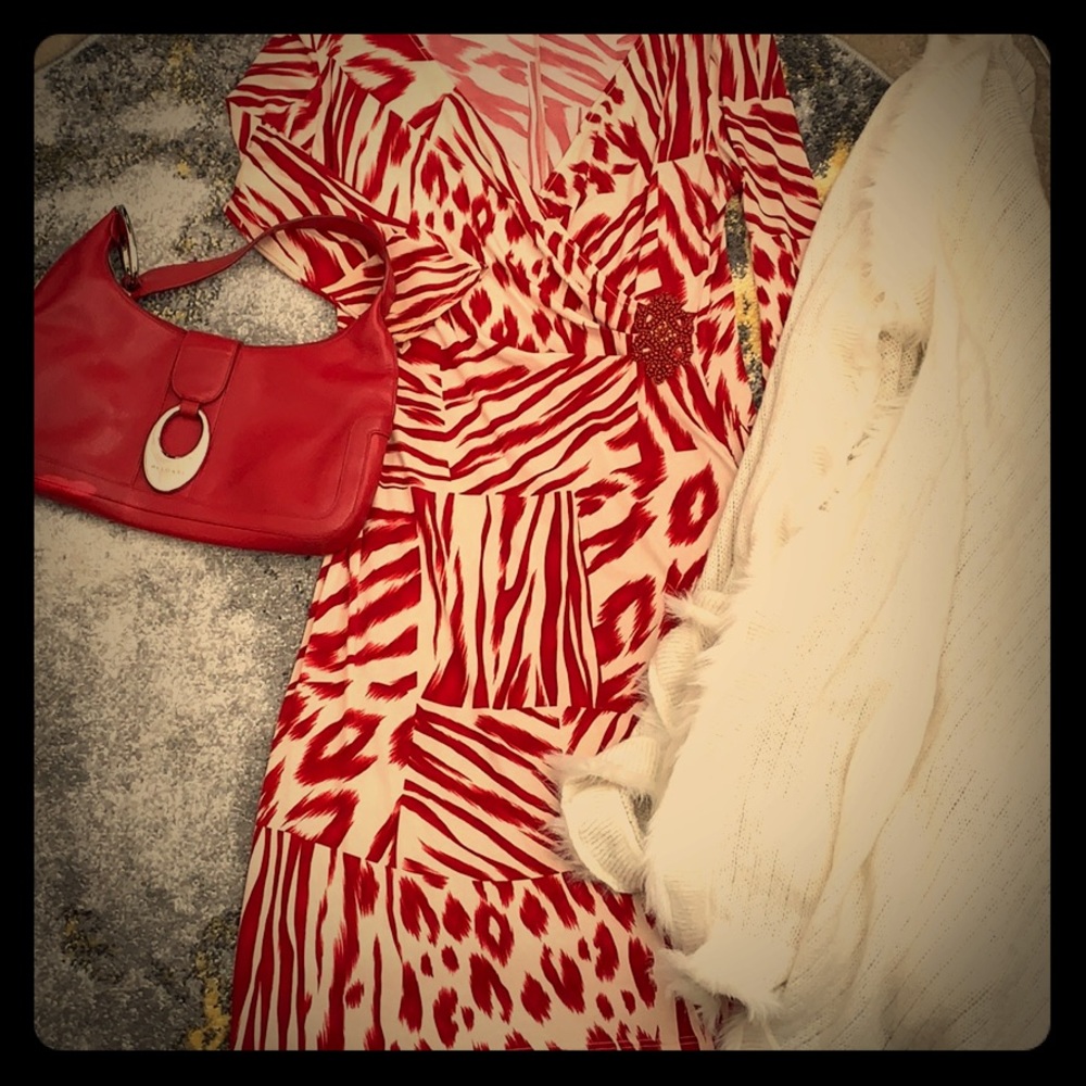Animal print red/cream dress BARAMI. Size 12